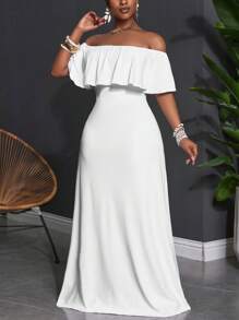 Slaydiva 2025 New Plus Size Women Versatile Casual Minimalist Design Backless Ruffle Trim Fitted Dress - White - View 4