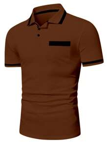 Manfinity Mode Men's Colorblock Short Sleeve Casual Commuter Polo Shirt Polo Shirt For Men - Brown - View 4