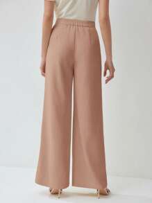 ZEYLAH Women's Plus Size Flare Leg Pants With Metallic Waist Buckle - Pink - View 2