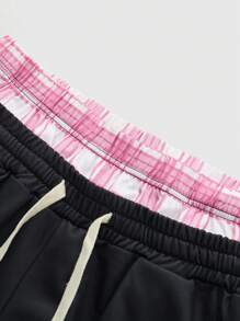 PAVTROS Men's Side Stripe Drawstring Waist Loose Wide Leg Sweatpants, Streetwear, For Rave - Black - View 5