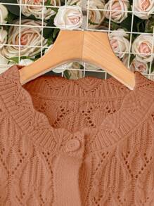 SHEIN LUNE Women Plus Size Solid Single-Breasted Hollow Out Long Sleeve Casual Cardigan