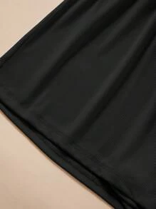 INAWLY 大碼夏季休閒純色分領短袖T恤和短褲套裝 - 黑色 - 查看 6