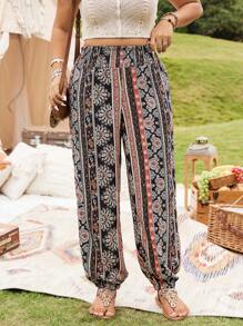 Franclia Plus Size Women's Bohemian Western Style Music Festival Casual Vacation Vintage Harem Pants, Spring/Summer