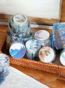 1Roll Tape, Natural Healing Series, Exquisite Natural Scenery Ink Continuous Mountains And Rivers Theme Tape Stickers, PET Waterproof Material, Scrapbook Supplies, Decorative Notebook Photo Frames, Mobile Phone Cases, Water Cups, Garbage Magazines, Stationery Boxes, DIY Personalized Collage Back To School