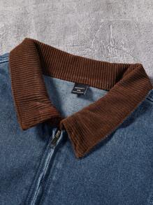 Manfinity EMRG 男士灯芯绒领水洗休闲宽松牛仔夹克 - 淺色水洗藍 - 查看 10