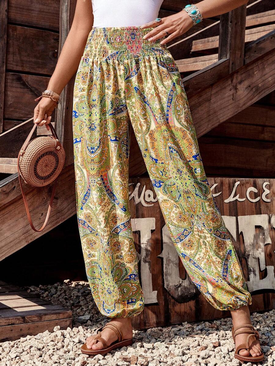 LanaWest Paisley Print Loose Harem Pants, Casual & Leisure