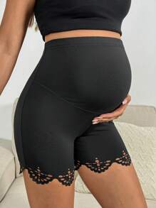 SHEIN Adjustable Waist Solid Color Maternity Leggings - Black - View 7