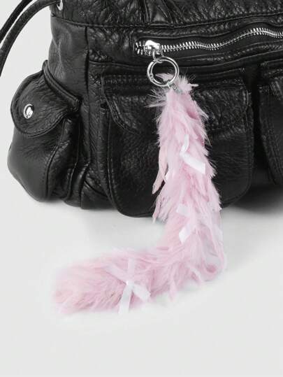 Kawaii 3pcs Ins-Style Cute Versatile Delicate Fashionable High-End Plush Faux Feather Animal Tail Ribbon Bow Decor DIY Phone Charm, Keychain, Bag Accessory, Suitable For Women, Girls Daily Wear, Festival Gift