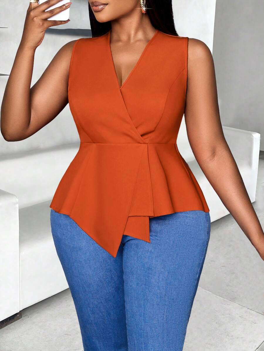 Maweii Spring And Summer Women's Shirts, Business Casual, Work Shirts, Embroidered Brown Shirts, Draped Cutting And Shaping Ruffle Tops - Orange - View 1