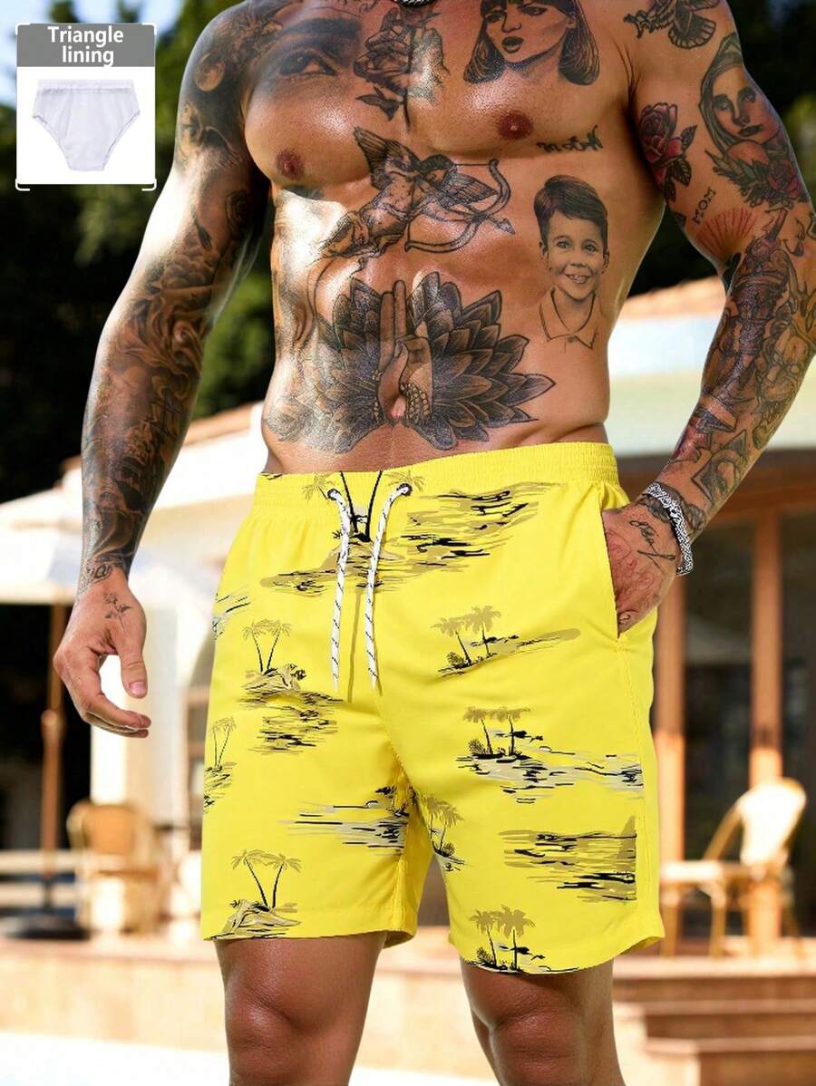 Manfinity Swimmode Men's Coconut Tree Print Casual Beach Shorts - Multicolor - View 1