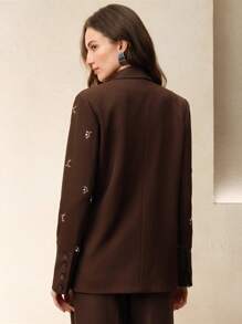 Anewsta Women's Elegant Loose Fit Pearl Embroidered Blazer, Sophisticated & Classy