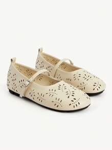 CUCCOO CHICEST Giày đế bằng Mary Jane mũi tròn in laser dễ thương cho nữ, phong cách cơ bản thời trang và đa năng - Màu be - Xem 9