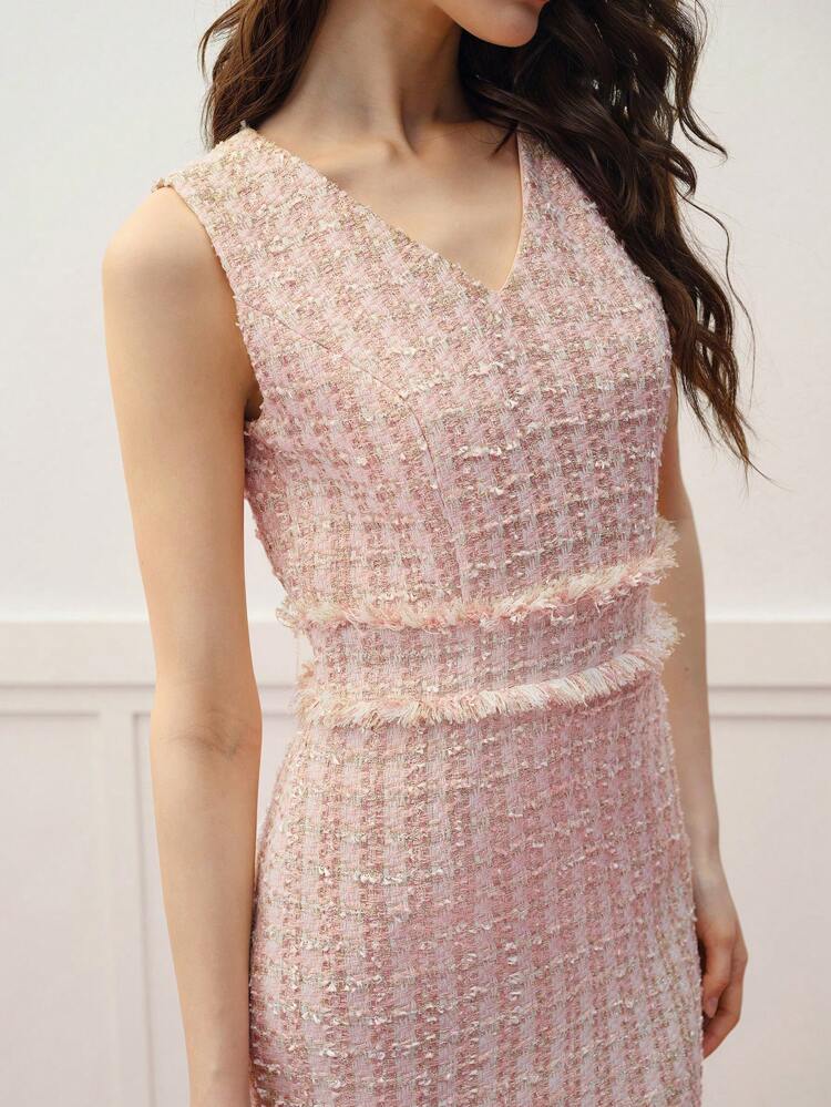 TWEED RAW TRIM SLEEVELESS DRESS