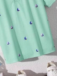 Camisa polo de manga corta con estampado completo informal para niño preadolescente
