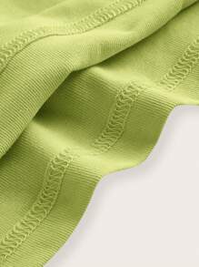 SHEIN BASICS Women Square Neck Solid Color Casual Versatile Knit T-Shirt - Green - View 5