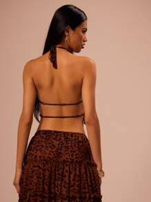 MUSERA Crop top de gasa con estampado de leopardo, con pliegues y suave, estilo bohemio, club, sexy, Ibiza, festival, verano, rave, vacaciones