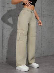 SHEIN EZwear Casual Washed Straight-Leg Cargo Jeans