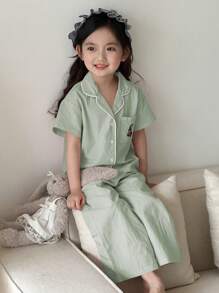 DAZY Ropa casual de primavera/verano para niñas de talla pequeña: camisa de manga corta a cuadros + pantalones