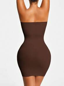 SHAPORA Women's Solid Color Seamless Strapless Mini Bodycon Dress - Chocolate Brown - View 6