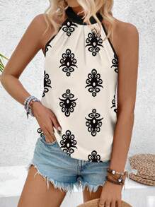 Breezaya 女士度假休闲全印花挂脖衬衫