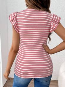 SHEIN Áo thun tay lỡ kẻ sọc cho con bú khi đi nghỉ - Hồng - Xem 2