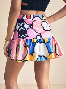 SHAQUITA GARCIA Designer Pastel Cartoon Floral Print Bubble Ruffle Hem Mini Skirt Women Spring Summer Cute Skirt Easter Vacation Beach Cruise Women Casual Summer Skirt