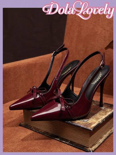 Dola Lovely 女士复古深红色蝴蝶结装饰洛丽塔风格高跟鞋