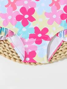 Baby Girl Cute Bow Print Ruffle One Piece Swimsuit - Multicolor - View 5