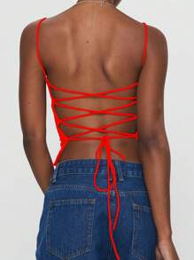 INAWLY Plus Size Women's Solid Color Criss-Cross Backless Slim-Fit Camisole