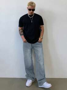 DAZY Men's Casual Washed Loose Straight Leg Jeans - Blue - View 3