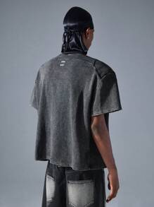 NEON BLANC Men's Street Style Black Graphic Print Crew Neck Knit T-Shirt - Black - View 3