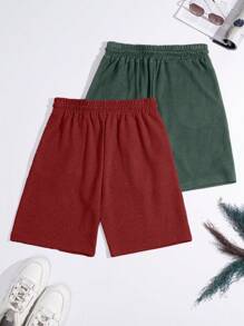 RueChic 100%Cotton 2pcs/Set Men's Waffle Fabric Basic Shorts - Multicolor - View 2