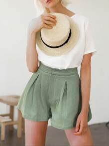 SHEIN Frenchy Damen einfarbige plissierte, locker sitzende Lässig Shorts