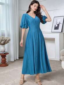 Yasmyna Women's Casual Vacation Ruffle Sleeve Midi Dress - Blue - View 3