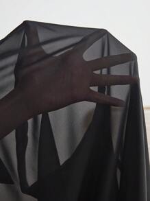 SHEIN CURVE+ Kimono de mujer de talla grande con botones en la parte delantera, malla transparente, tela fresca y resistente a las arrugas, para otoño/invierno - Negro - Ver 10