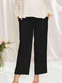 MaterniChic Adjustable Waist Maternity Pants, High Waisted Straight Leg Fit Pregnancy Trousers, Suitable For Baby Shower Party - Black - View 5