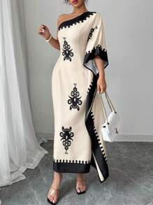 Elenzga Random Print Elegant & Graceful Long Dress For Women - Multicolor - View 4