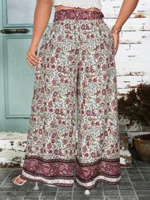 Breezaya Pantalones anchos de vestir informales con estampado floral para mujer de tallas grandes, con cordón en la cintura