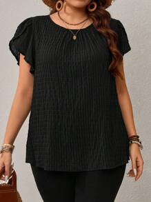 EMERY ROSE Women Plus Size Spring Floral Puff Sleeve Blouse - Black - View 6