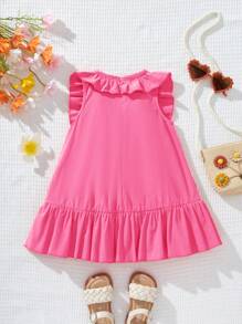 SHEIN Babygirl Sweet Orange Ruffle Hem Summer Vacation Dress - Hot Pink - View 6