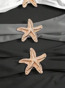 SHEIN Swim Curve Plus Size Women One-Piece Swimsuit With Metallic Accents, Simple & Suitable For Everyday, Summer Beach/Resort Wear - Multicolor - View 5