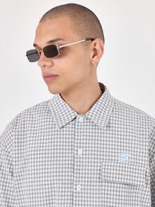 Sumwon Club 设计师纽扣衬衫复古窗拱印花宽松街头时尚短袖窗景图形背面印花 - 灰色 - 查看 3