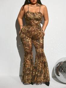 SHEIN ICON Plus Size Sexy Leopard Print Flare Pants And Camisole Top 2 Pieces Set - Multicolor - View 7