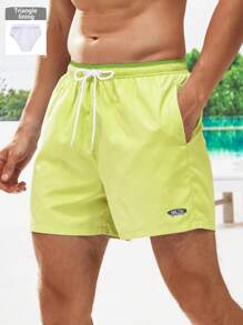Manfinity VDAYZ Men's Vacation Letter Print Drawstring Waist Beach Shorts - Yellow - View 1