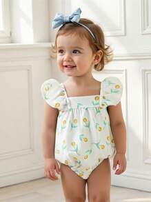 Souflis Souflis Baby Girls Sleeveless Floral Printed Crepe Romper, Summer