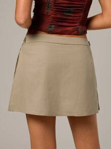 Forever 21 春季简约海滩度假围裹式开叉A字裙 - 卡其色 - 查看 2