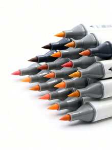 6/12/40pcs/Set Dual-Tip Alcohol-Based Skin Tone Marker Pens For Cartoon Drawing And Art, Soft Tip + Broad Tip, Multicolor Back To School - Multicolor - View 6
