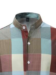 Manfinity Homme 男士夏季休闲撞色格子短袖衬衫 - 彩色 - 查看 6