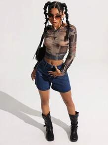 SHEIN ICON 女士休闲水洗宽松牛仔短裤