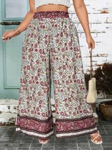 Breezaya Pantalones anchos de vestir informales con estampado floral para mujer de tallas grandes, con cordón en la cintura